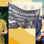 South Africans Newhouldt-Druchen, the broadcasting of the activism, a teacher instructing a deaf student, and Andiswa Geshabe